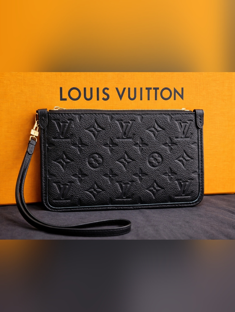 Louis Vuitton Black Monogram Embossed Leather Wristlet